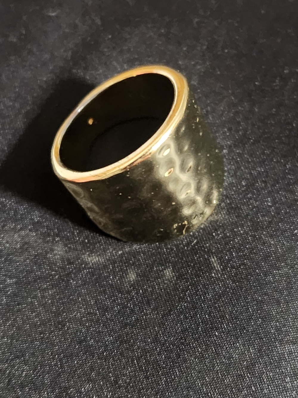 Cigar Band Gold Tone Wide Dome Ring with Textured Detail - Women Jewelry - Picture 3 of 6